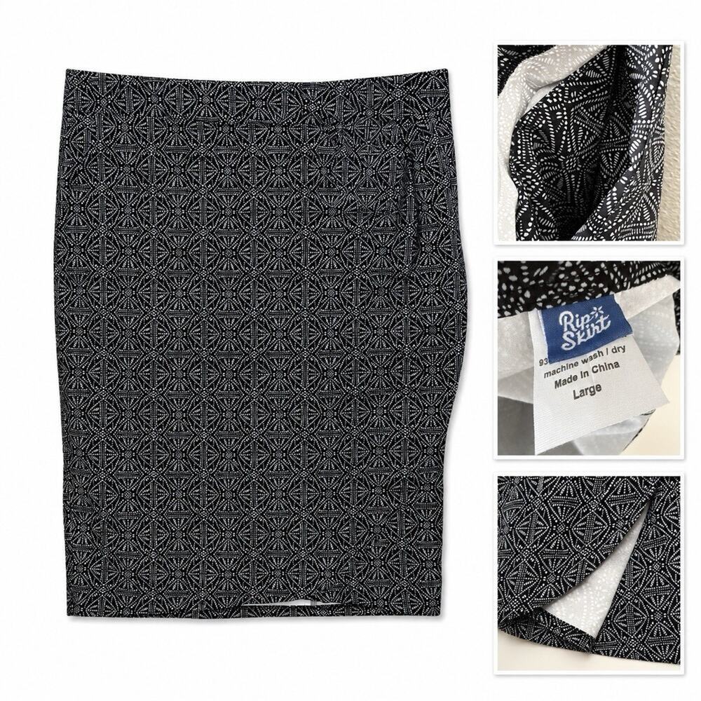 RipSkirt Hawaii Large Black White Geometric Wrap Skirt Beach Travel pockets